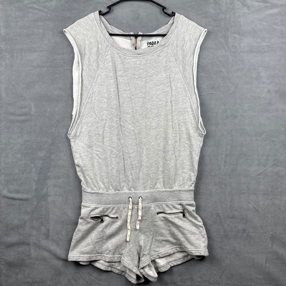 PAM‎ & GELA Romper Women's Gray Sleeveless Drawstring Waist Zip Pocket Size S